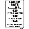 Labor Rates $ Joke Sign AP9