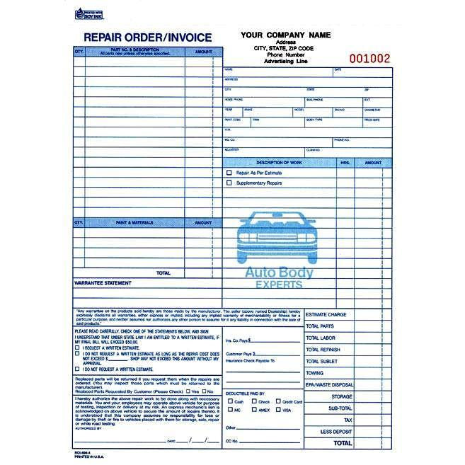 Body Repair Order Forms 500 QTY ROI-694-4-