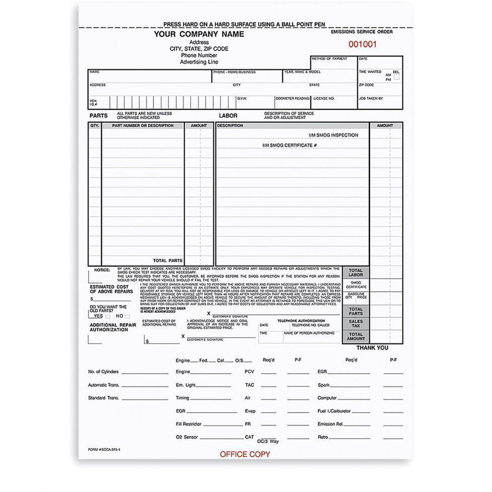 Emission Work Order -1000 Qty #SCCA-375-4