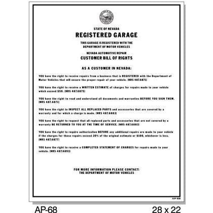 AP-68 NEVADA REGISTERED GARAGE SIGN