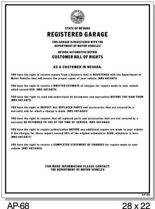AP-68 NEVADA REGISTERED GARAGE SIGN