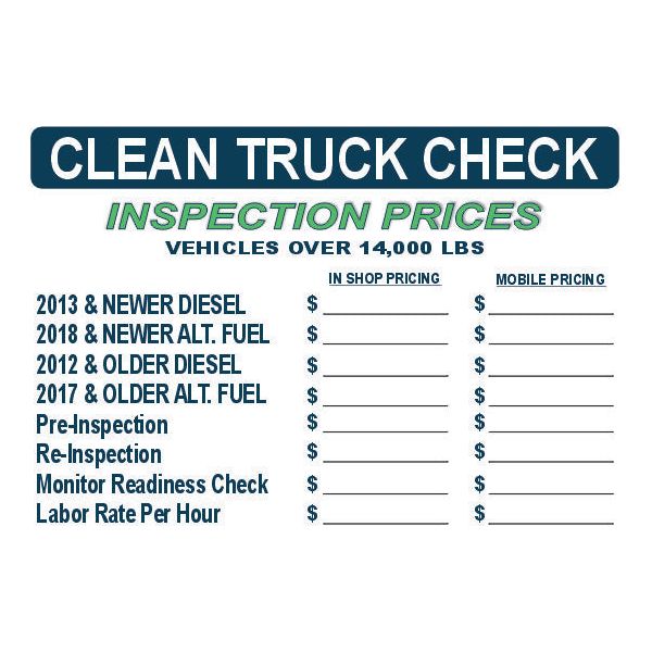 CLEAN TRUCK CHECK Inspection Price Sign CTC PRICE 1