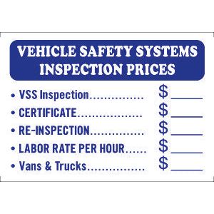 Vehicle Safety Systems Inspection Price Sign VSSI-2024