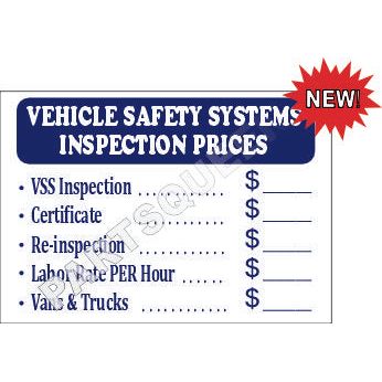 Vehicle Safety Systems Inspection Price Sign VSSI-2024 T