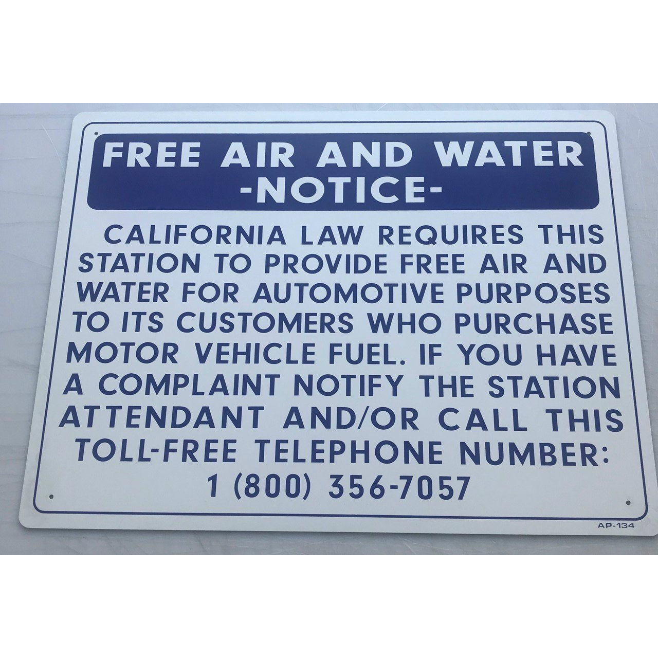 FREE AIR AND WATER NOTICE AP134