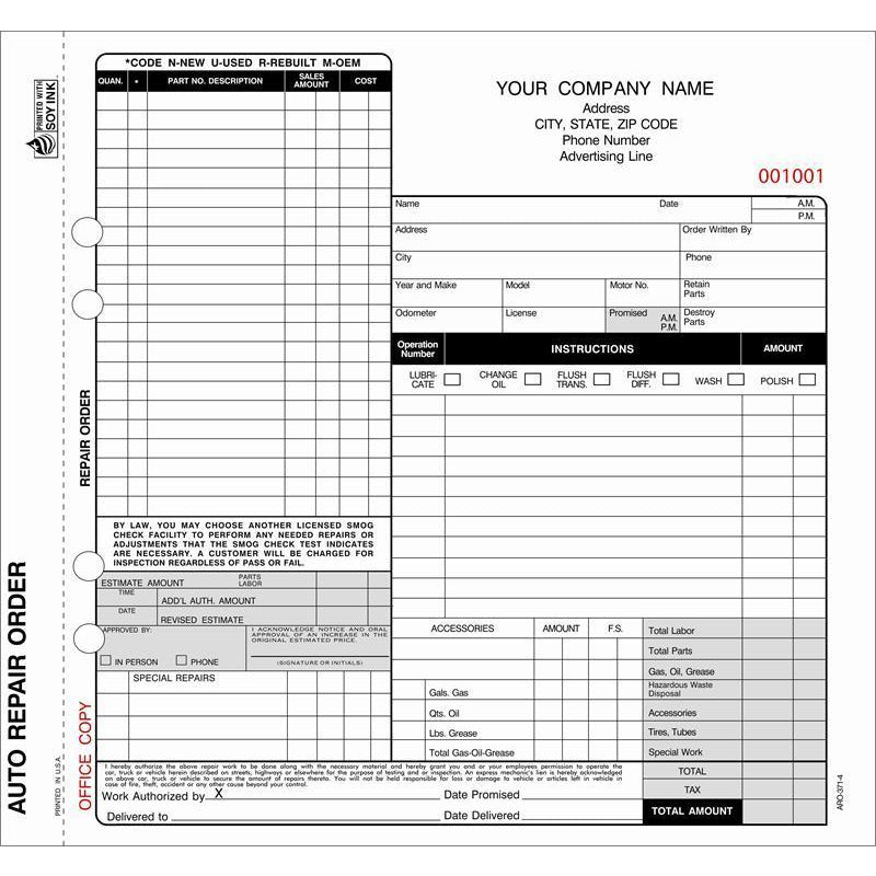 Auto Repair Form - 1000 qty #ARO-371-4