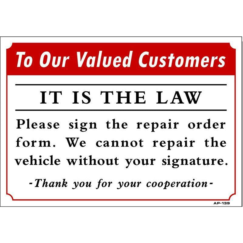 SIGN REPAIR ORDER # AP139