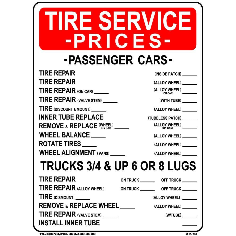TIRE SERVICE RATES SIGN #AP13