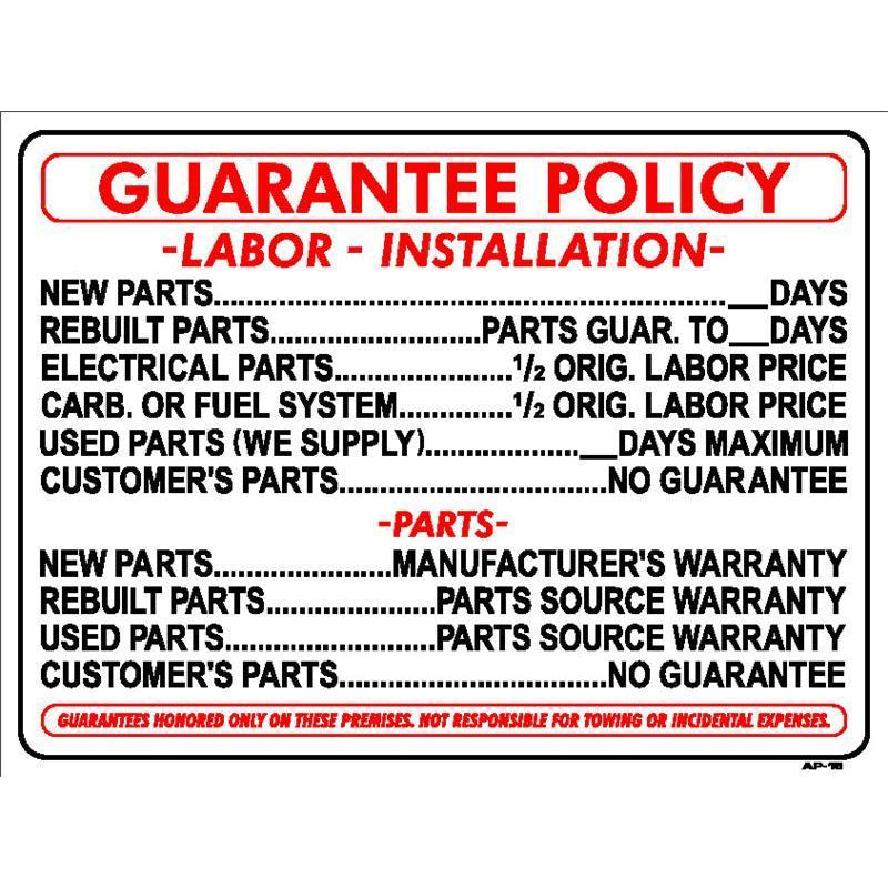 GUARANTEE POLICY # AP15