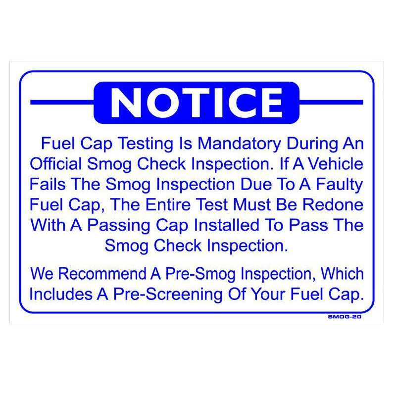 FUEL CAP TESTING SIGN # SMOG-20