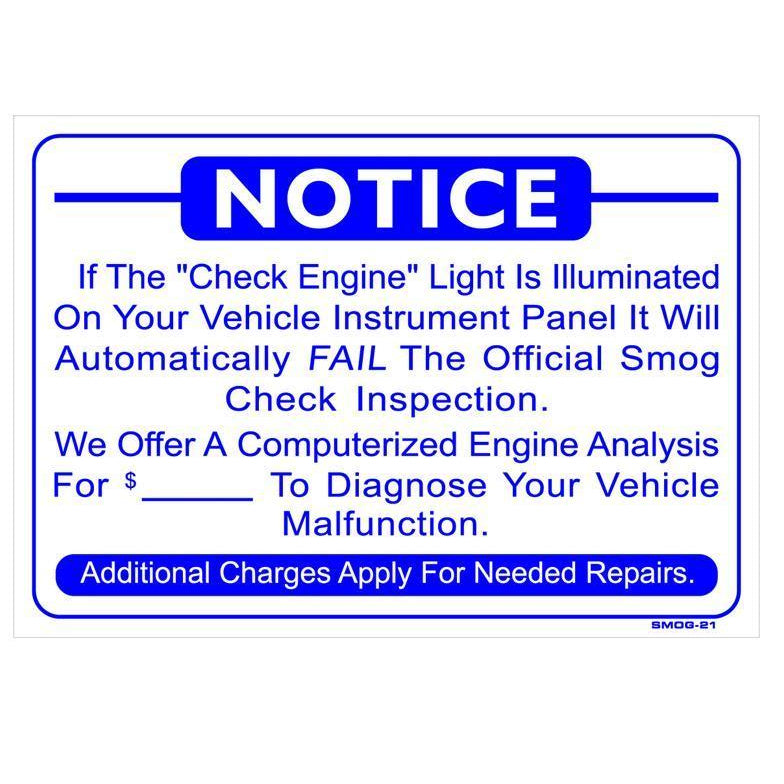 CHECK ENGINE LIGHT SIGN # SMOG-21