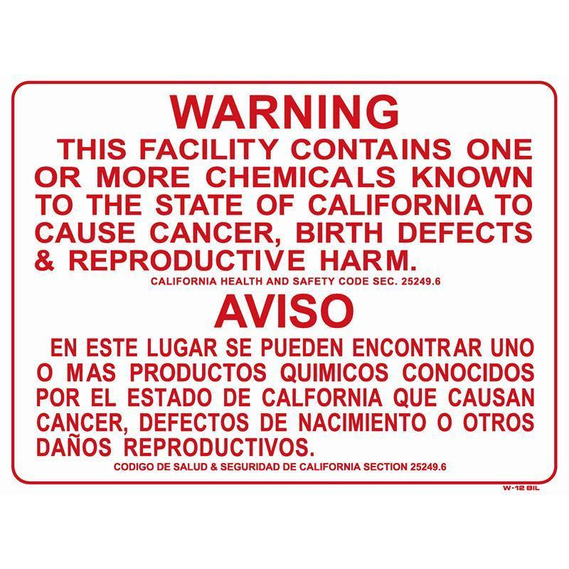 STATE OF CA HEALTH HAZARD SIGN  #W12BIL