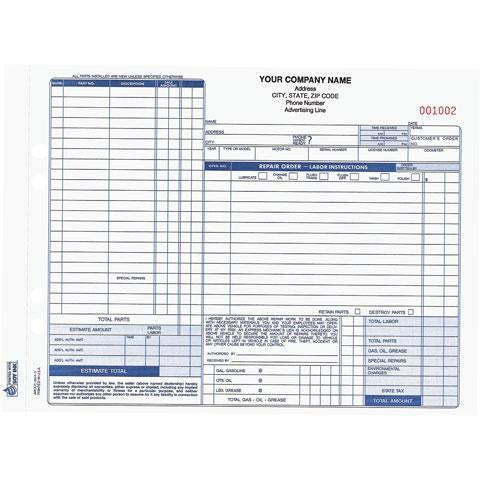 Auto Service Form - 500 qty  #ARO-356-3