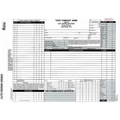Auto Repair Form - 250 QTY  #ARO-372-4