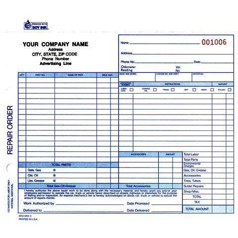 AUTO REPAIR FORM - 500 QTY #ARO-666-3