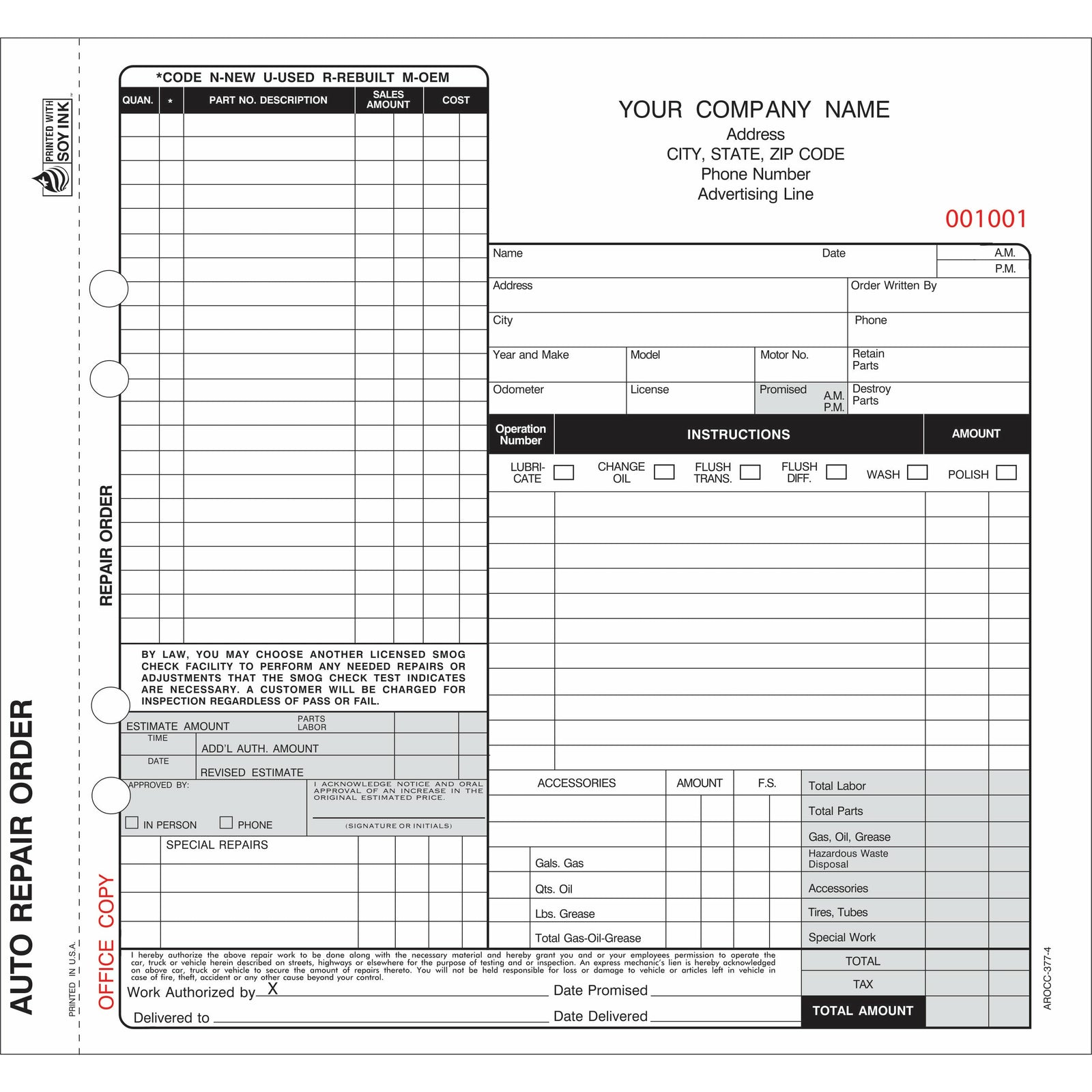 Carbonless Repair Form - 500 qty #AROCC-377-4