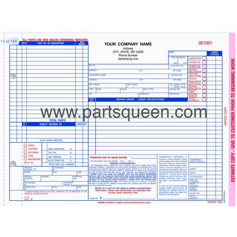 Carbonless Repair Form - 500 qty #AROCC-648-4