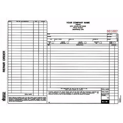 Auto Repair Form - 1000 qty #RO-658-3