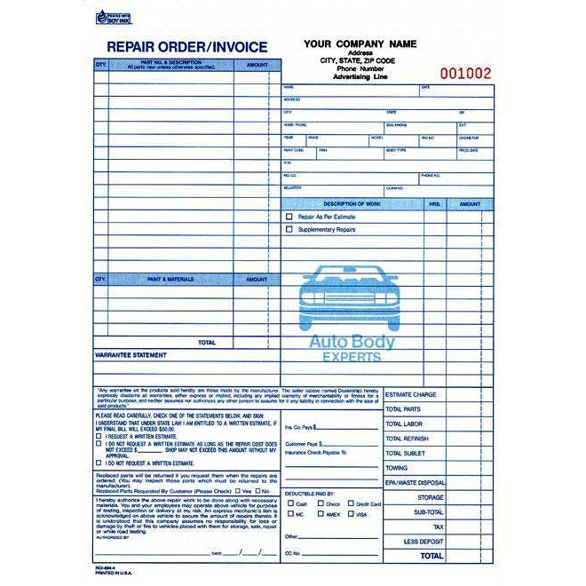 Body Repair Order - 250QTY #ROI-694-4