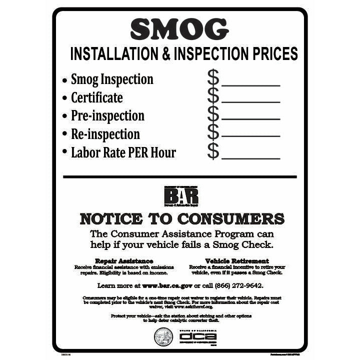 2022 NEW SMOG CHECK PRICE SIGN SMOG96