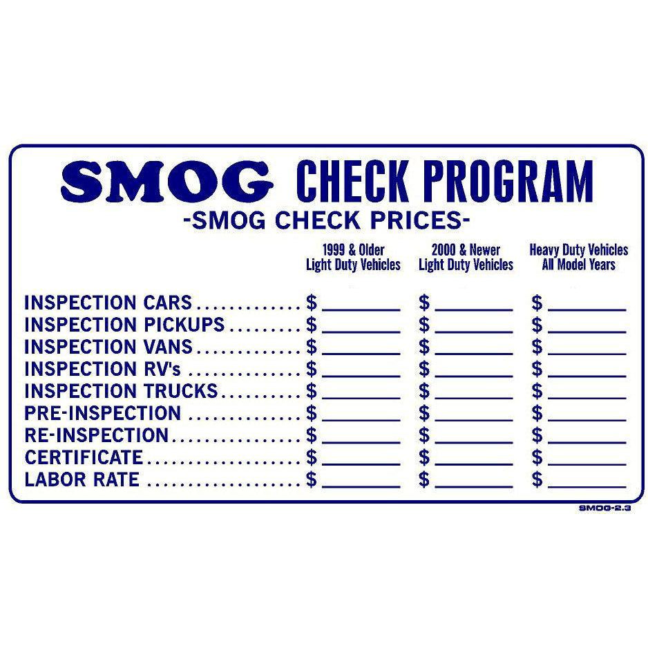 SMOG CHECK PRICE SIGN # SMOG 2.3